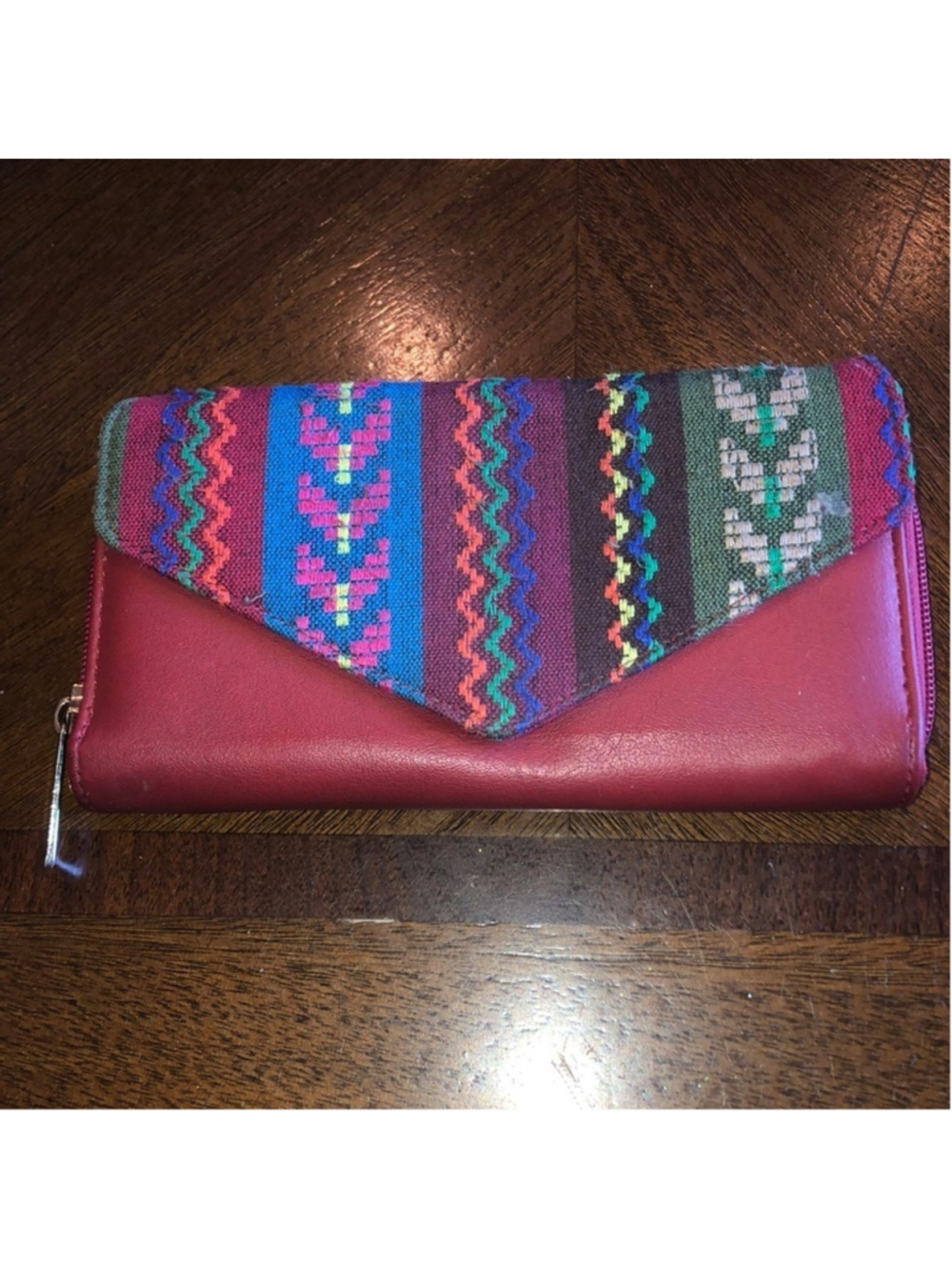 Gold Coast Dark Red Tribal Navajo Boho Zip Up Closure Wallet - Picture 2 of 10